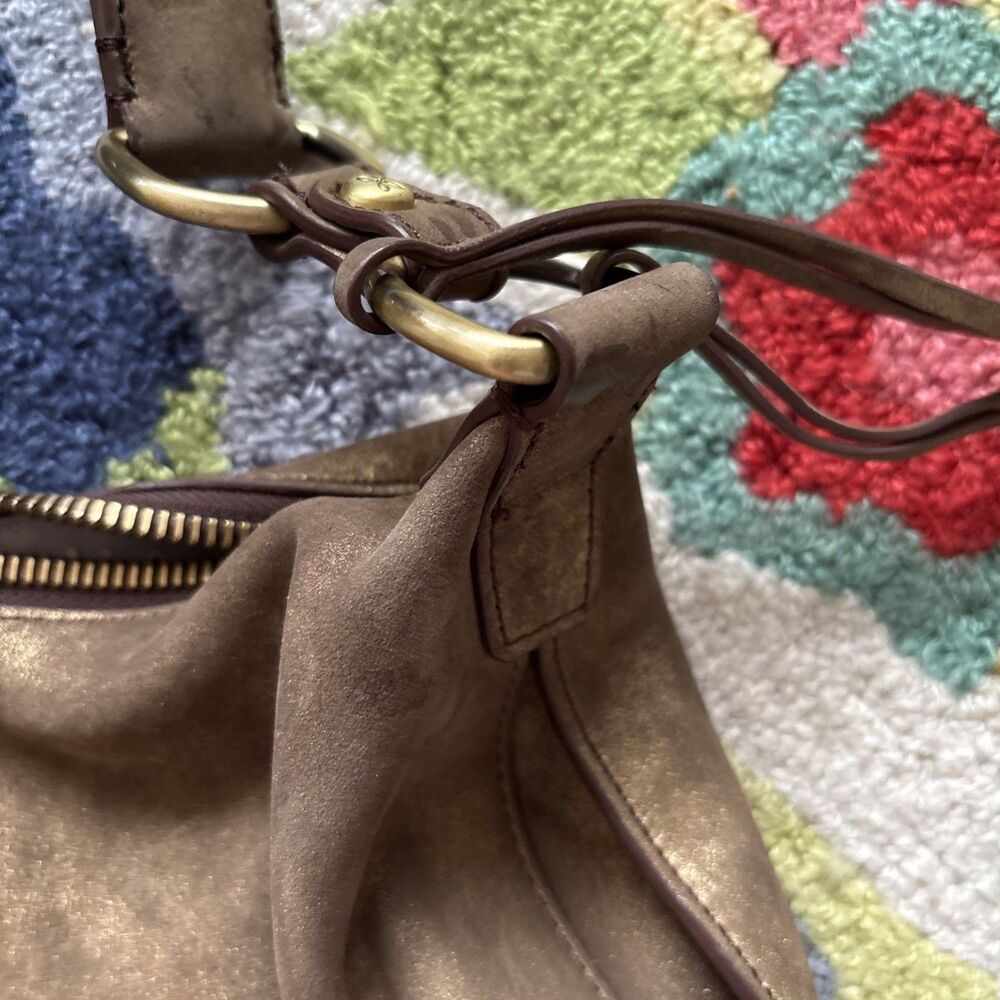HOBO INTERNATIONAL Gold Metallic Fluted Tassel Biker Y2K Grunge Festival Satchel - Picture 6 of 6